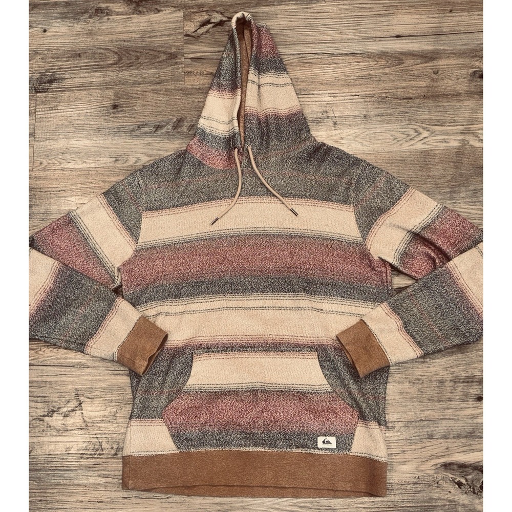 Quiksilver Great Otway Hoodie Men Size Lrg Stripe Soft Knit Surf Pullover Cozy